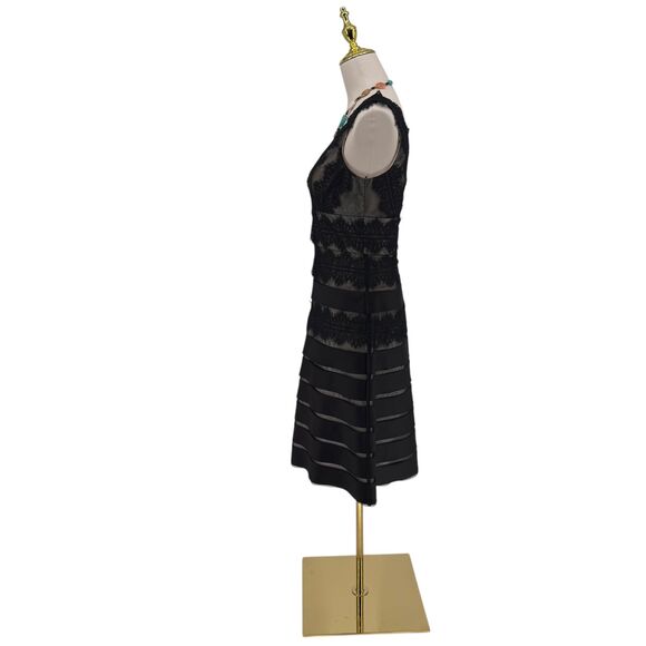 JS Collections Lace Sleeveless Dress 6P PETITE V-Neck Mesh Black Nude Cocktail - Picture 6 of 10